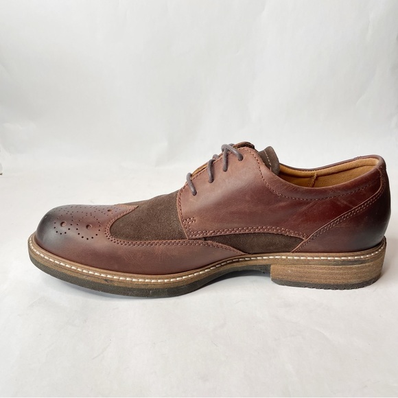 Ecco Kenton Brogue Tie Wingtip Brown Leather Oxford Dress Shoe - Picture 4 of 14